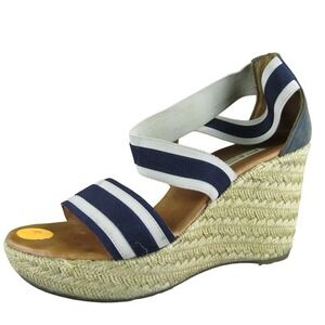 Paul Green Women Platform Espadrille Strappy Blue Fabric Sz 8.5 Gently Used 2025